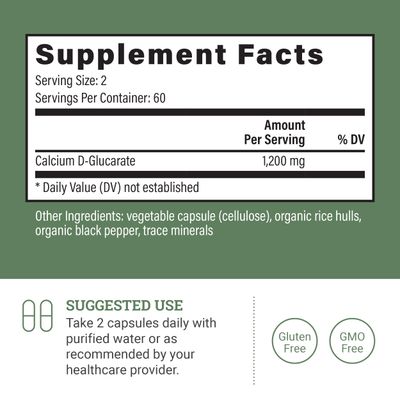 Earth Harmony Calcium D-Glucarate 1200mg - Advanced Detoxification Support Double The Strength of Calcium D Glucarate 500mg - 120 Capsules (2-Month Supply)