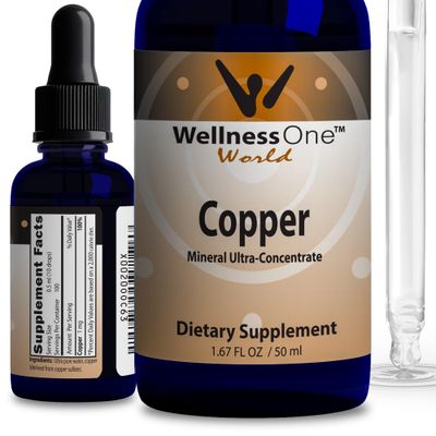 WellnessOne Liquid Copper Supplements - Immune Support Also Great for Nerve Bone Health - Copper Supplement Drops Maximizes Iron Absorption for Kids, Men Women - 1.67 fl oz