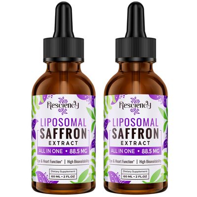 Saffron Supplements - 88.5 mg Saffron Extract Better Bioavailability Liposomal Drops for Mood, Energy, Vision Focus with Ashwagandha, Turmeric, Magnesium, Zinc, Vitamin B12 D3, 60 ml, 60 Servings