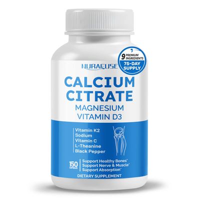 Calcium Citrate Magnesium Vitamin D3 1000IU - Support Healthy Bones, Nerve Muscle, Absorption - Made and Tested in The USA