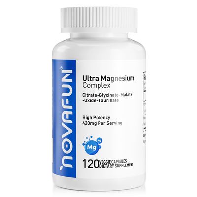 Novafun Magnesium Complex with Vitamin B6, 420mg Magnesium Supplement, Magnesium Citrate, Malate, Taurate, Oxide, Glycinate for Heart, Bone Support, Vegan,120 Capsules