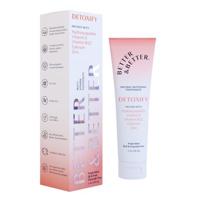 Better Better Detoxify Hydroxyapatite Toothpaste Whitening Toothpaste Infused wVitamins E B12, Calcium Zinc Fluoride SLS Free for Sensitive Brushers Fresh Mint Flavor 3.4oz, 1 Pack