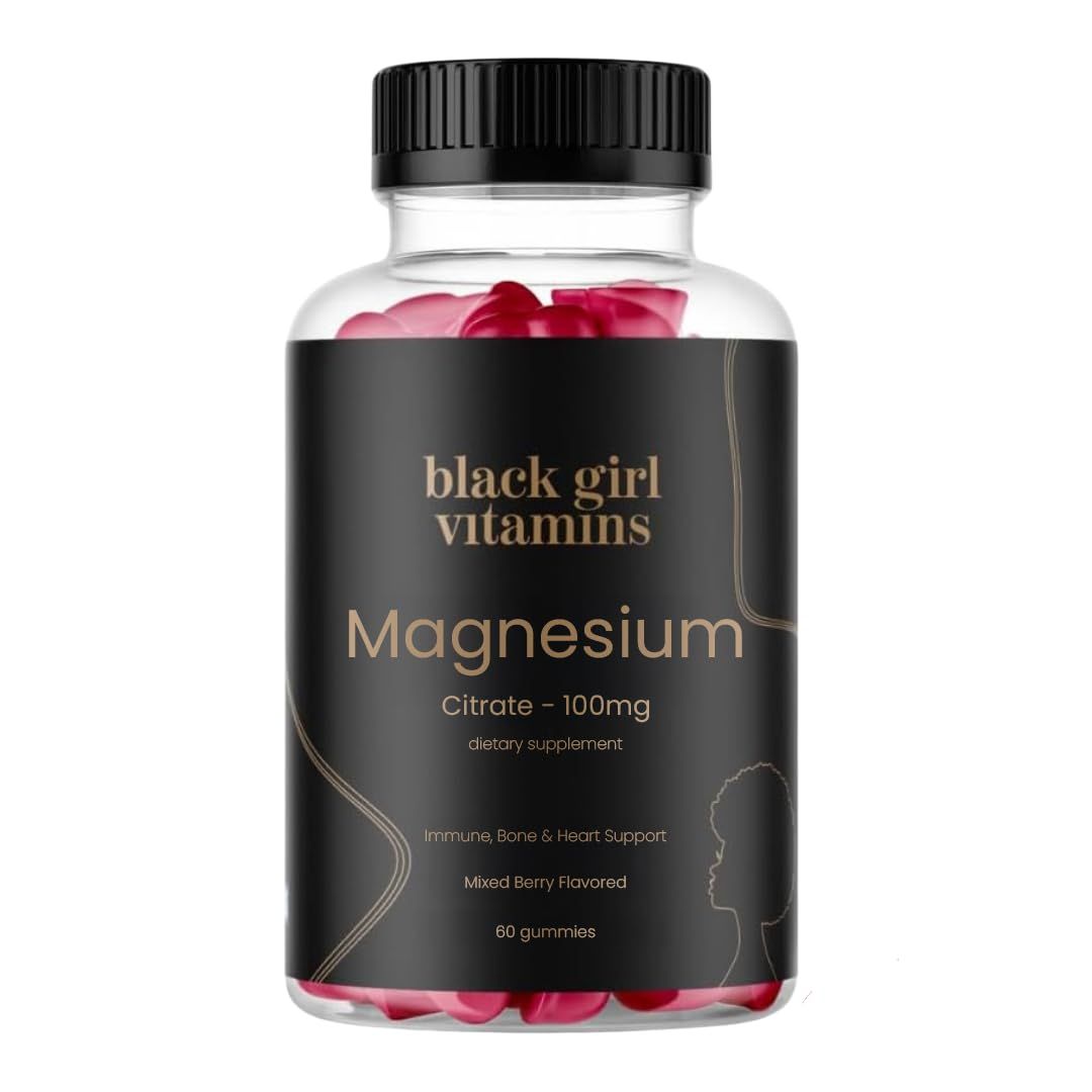 Black Girl Vitamins - Magnesium Gummies, for Sleep, Immunity, and Bone Support. Magnesium Citrate Supplement with (100mg) per Serving, Gluten-Free (Mixed Berry). 60ct