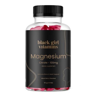Black Girl Vitamins - Magnesium Gummies, for Sleep, Immunity, and Bone Support. Magnesium Citrate Supplement with (100mg) per Serving, Gluten-Free (Mixed Berry). 60ct