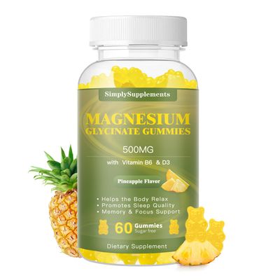 Magnesium Glycinate Gummies 500mg, Chewable Magnesium Supplement with Vitamin D3, B6, CoQ10, for Relaxation, Sleep Mood Support, Calm Magnesium Gummies - 60 Pineapple Gummies