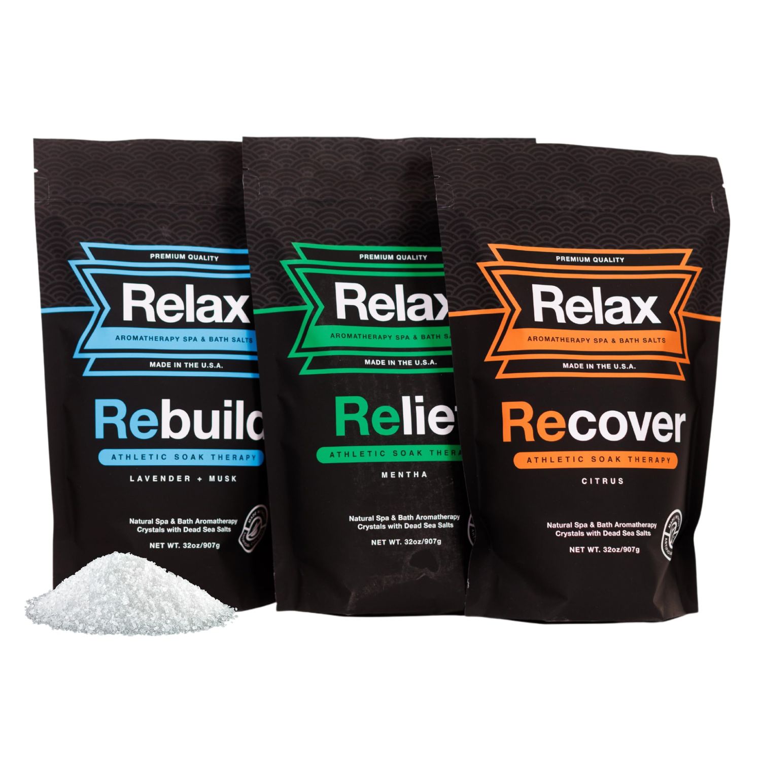 Relax Spa Bath, Epsom Dead Sea Salts, Aromatherapy Bath Salts for Hot Tub, Bath, or Spa, Infused with Magnesium, 3 Pack, Athletic Soak Therapy