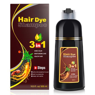 KINGMING Dark Brown Herbal Instant Color Shampoo for Gray Hair Coverage for Women Men - 3 in 1 Champu Con Tinte Para Canas 500ml