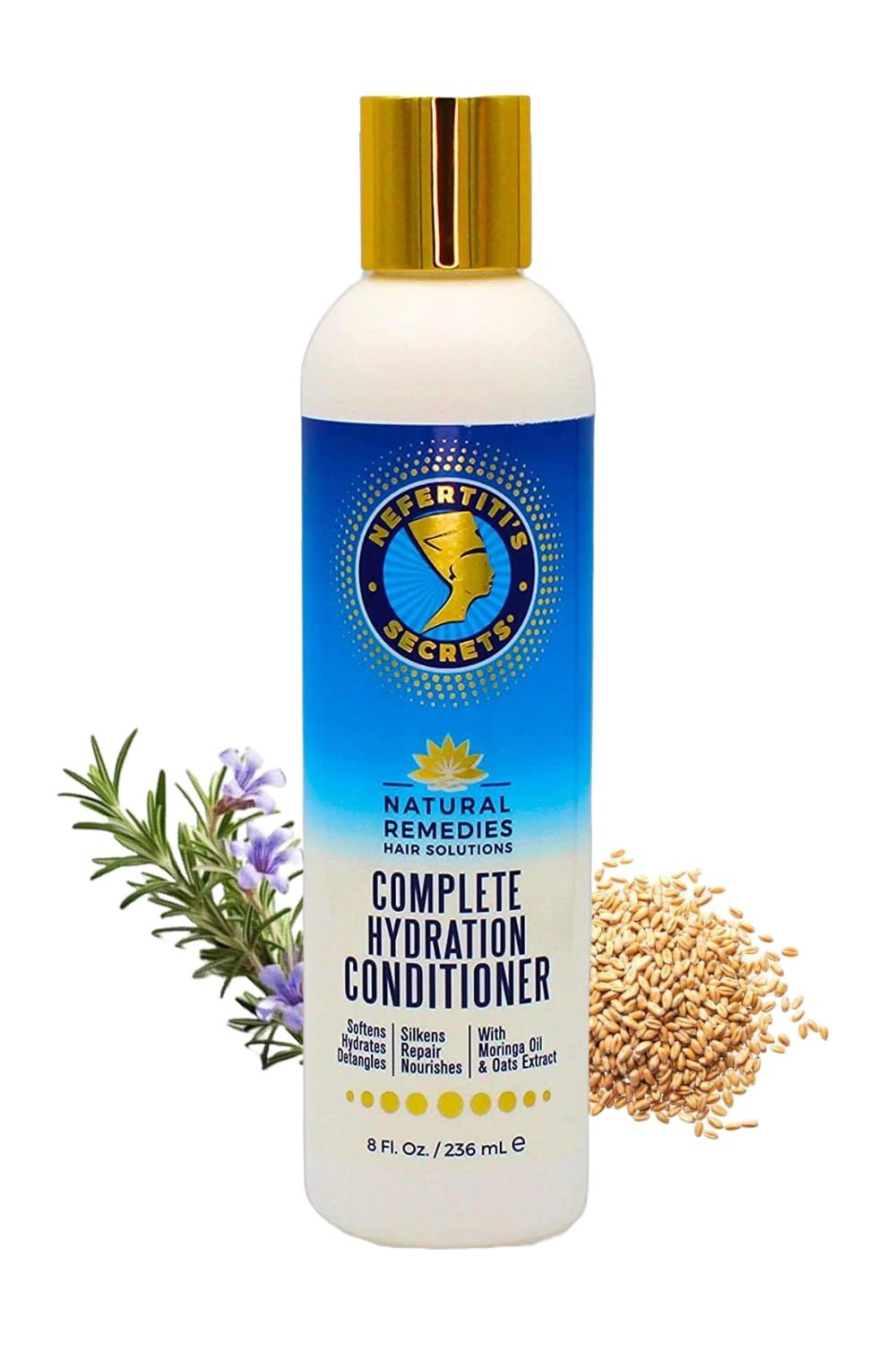 Nefertiti s Secrets Complete Hydration Conditioner, Moisturizing Vegan Formula for Dry Hair, Organic Rosemary Hair Oil, For Frizzy Damaged Hair, Softness, Growth Repair Products - 8 Oz 236 mL