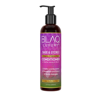 Blaq Luxury Sage and Lychee Repair Strength Conditioner - Nourishing Formula for Strong, Healthy Hair - Infused with Biotin Nettle Leaves - Promotes Hair Repair, Growth, and Manageability - 12oz