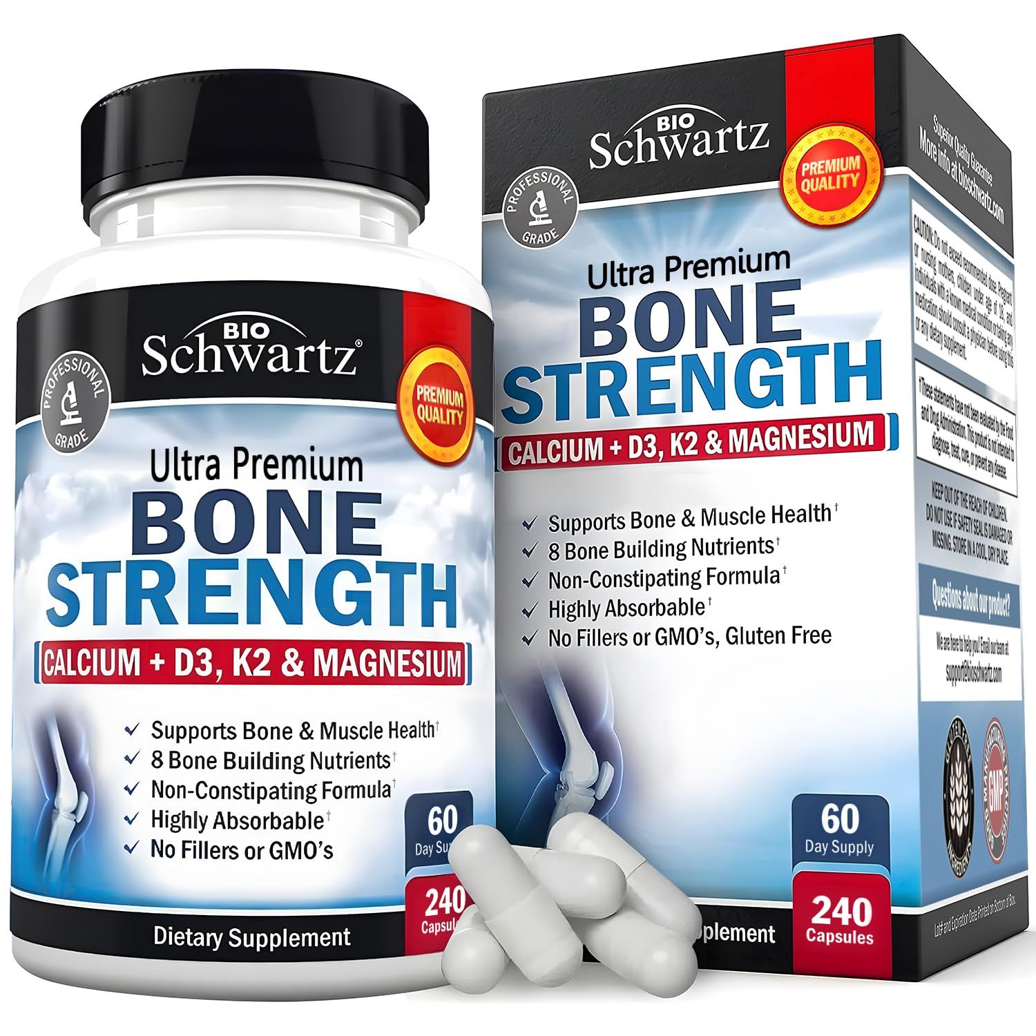 High Absorption Bone Strength Supplement - Gentle Non-Constipating Bone Health Supplement for Women Men with 9-in-1 Complex with Calcium Magnesium Zinc D3 K2 More - 3rd Party Tested - 2 Months
