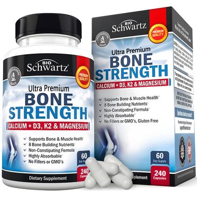 High Absorption Bone Strength Supplement - Gentle Non-Constipating Bone Health Supplement for Women Men with 9-in-1 Complex with Calcium Magnesium Zinc D3 K2 More - 3rd Party Tested - 2 Months