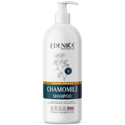 Edenika Botanicals Chamomile Shampoo with Cocoa Butter, Aloe Vera Papaya, 16 fl oz, Calming Hydrating Formula, Vegan, Sulfate-Free, Paraben-Free, for All Hair Types