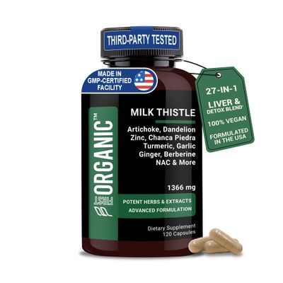 FIRSTORGANIC Milk Thistle Complex 1366mg - 120 Capsules - Herbal Liver Support with Silymarin, Artichoke, Beet Root, NAC Zinc - Third-Party Tested, Vegan, Non-GMO, Gluten Free