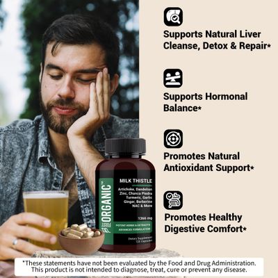 FIRSTORGANIC Milk Thistle Complex 1366mg - 120 Capsules - Herbal Liver Support with Silymarin, Artichoke, Beet Root, NAC Zinc - Third-Party Tested, Vegan, Non-GMO, Gluten Free