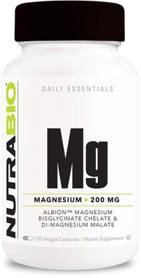 NutraBio Magnesium Supplement, Magnesium Glycinate, Biglycinate, D-Magnesium Malate, Magnesium for Sleep, Muscle Nerve Support, for Men and Women, 120 Vegetable Capsules