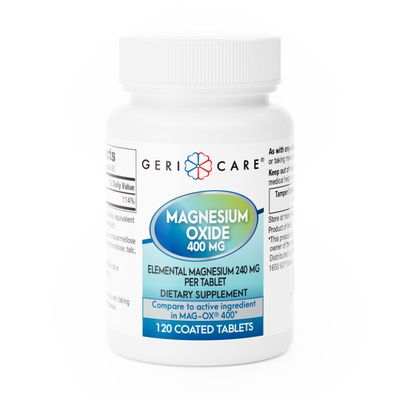 GeriCare Magnesium Oxide Supplement 240 mg - Elemental Magnesium, 120 Coated Tablets - Essential Mineral Support - Promotes Vascular Health, Bone Strength, and Muscle Function (Pack of 1)