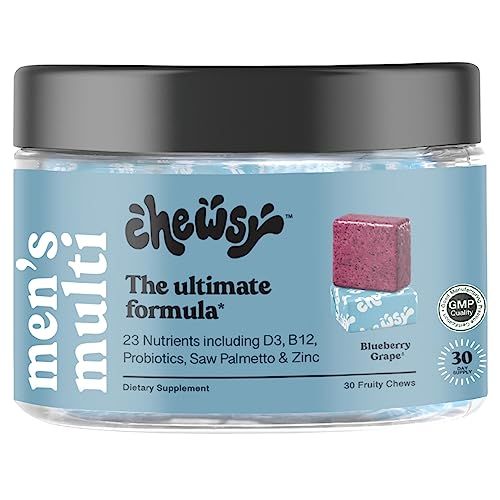CHEWSY - Men&#39;s Multivitamin Chews - Immune and Energy Support, Vitamin A, B12, C, D3, E, Folic Acid, Probiotics, Zinc - 30-Day Supply