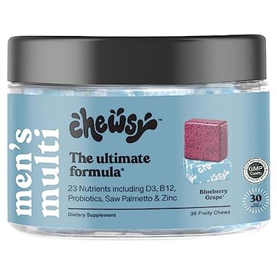 CHEWSY - Men&#39;s Multivitamin Chews - Immune and Energy Support, Vitamin A, B12, C, D3, E, Folic Acid, Probiotics, Zinc - 30-Day Supply