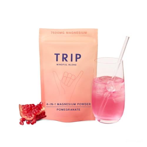 TRIP 4-in-1 Magnesium Powder with L-Theanine Lion s Mane, Sugar Free Magnesium Supplement for Adults, 250mg Magnesium per Drink Mix Serving, Pomegranate Orange Blossom, 1 Bag - 30 Servings