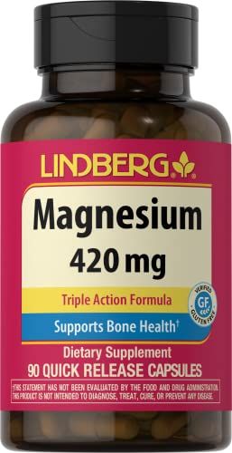 Lindberg Triple Magnesium Complex 420 mg 90 Capsules Tri-Mag Supplement for Women and Men as Oxide, Citrate, Aspartate Non-GMO, Gluten Free
