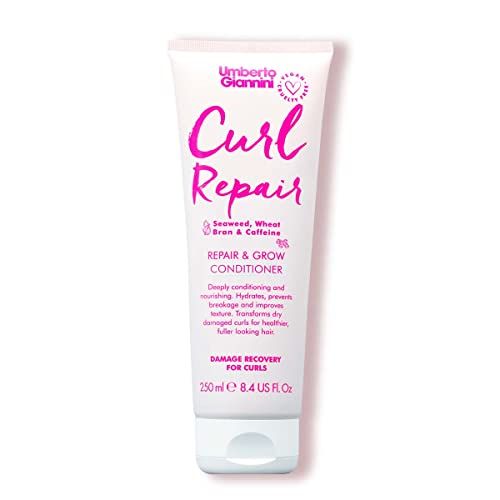 Umberto Giannini Curl Repair Conditioner, Vegan Cruelty Free Repair Growth Formula with Seaweed, Wheat Bran Caffeine, 250 ml