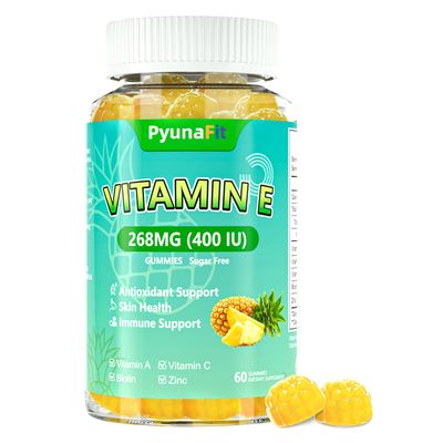 PYUNAFIT Vitamin E 400 IU Gummies for Women, Vitamin E Chewable Supplement with VIT A, C, Biotin, Zinc, Powerful Antioxidant, Skin Hair Health, 60 Count