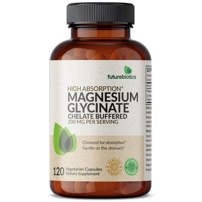 Futurebiotics Magnesium Glycinate 200 MG per Serving Chelated for High Absorption, Gentle On Stomach, Non-GMO, 120 Vegetarian Capsules