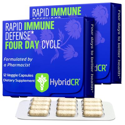 HybridCR Rapid Immune Support Supplement - 4 Day Immunity Supplement - Immune Defense Booster with Echinacea, Ginseng, Andrographis, Zinc, Selenium - Travel Size System Support - 24 Caps, 2 Dose Packs