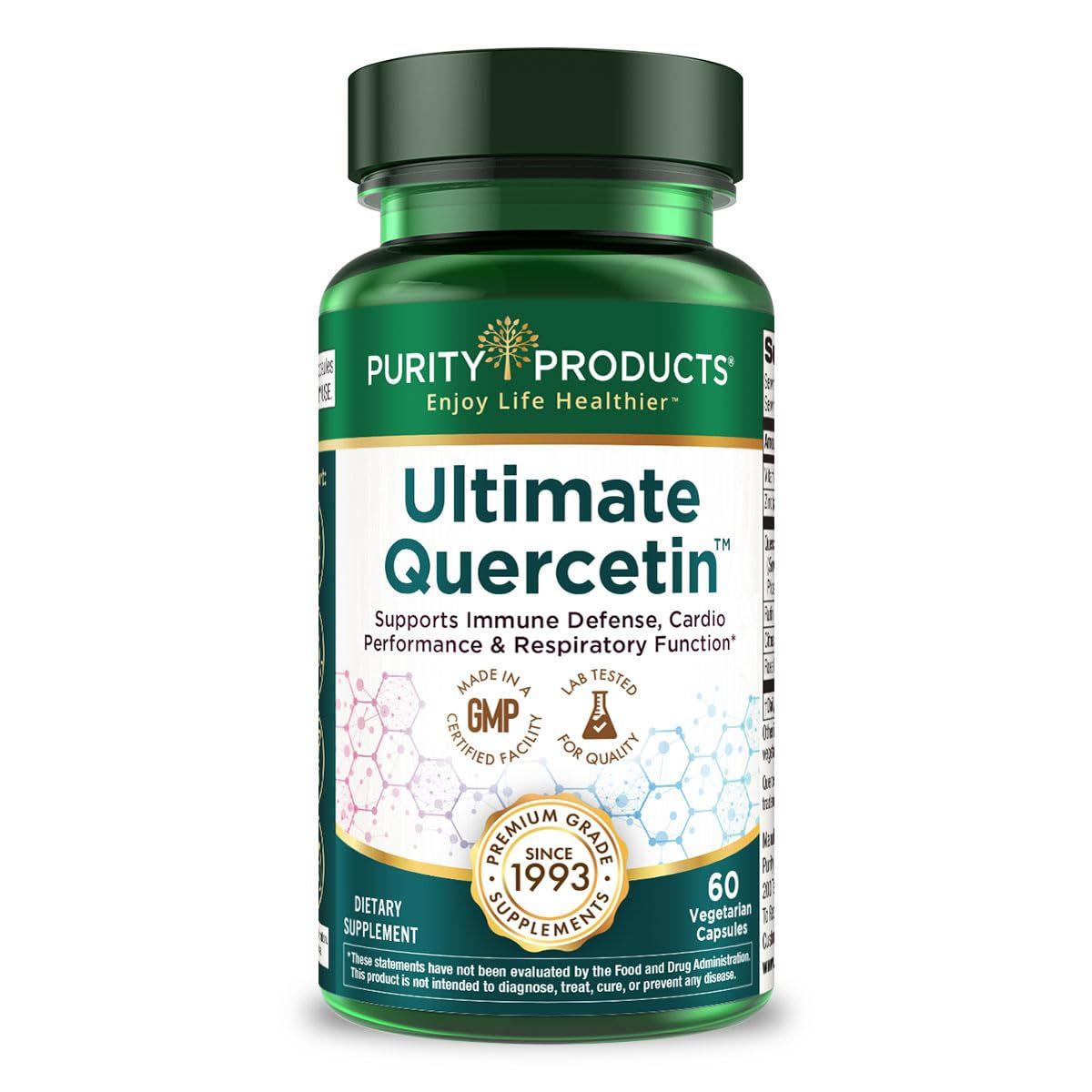 Purity Products Ultimate Quercetin 20x More Absorbable Than Ordinary Quercetin - Quercefit Phytosome, Zinc, Vitamin C More - Supports Immune, Lung Function More - 60 Veg Capsules