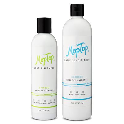 MopTop Gentle Shampoo (8oz) Daily Conditioner (16oz) for Wavy, Curly, and Coily Hair, Color Safe, Moisturizing Hair Care Set