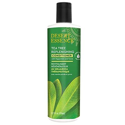 Desert Essence Tea Tree Replenishing Conditioner - 12.7 Fl Ounce - Peppermint Yucca - Eucalyptus Oil - Vitamin E - Keratin - Murumuru Butter For Dull, Damaged Hair - Reduces Hair Breakage Flaking