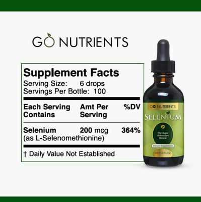 Go Nutrients Selenium Liquid Drops - 200mcg Selenomethionine for Men Women - Pure Thyroid Support Supplement - High Absorption Tincture - for Immune Antioxidant Health, Energy Support, 1 oz