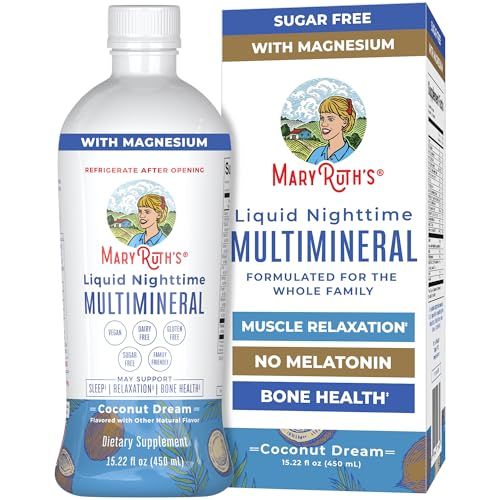 MaryRuth&#39;s Liquid Nighttime Multimineral Sugar Free Calm Magnesium Citrate NO Melatonin Calcium Magnesium Zinc Muscle Relaxation Available in 4 Flavors Vegan Gluten Free 15 Servings
