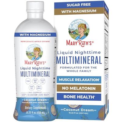MaryRuth&#39;s Liquid Nighttime Multimineral Sugar Free Calm Magnesium Citrate NO Melatonin Calcium Magnesium Zinc Muscle Relaxation Available in 4 Flavors Vegan Gluten Free 15 Servings