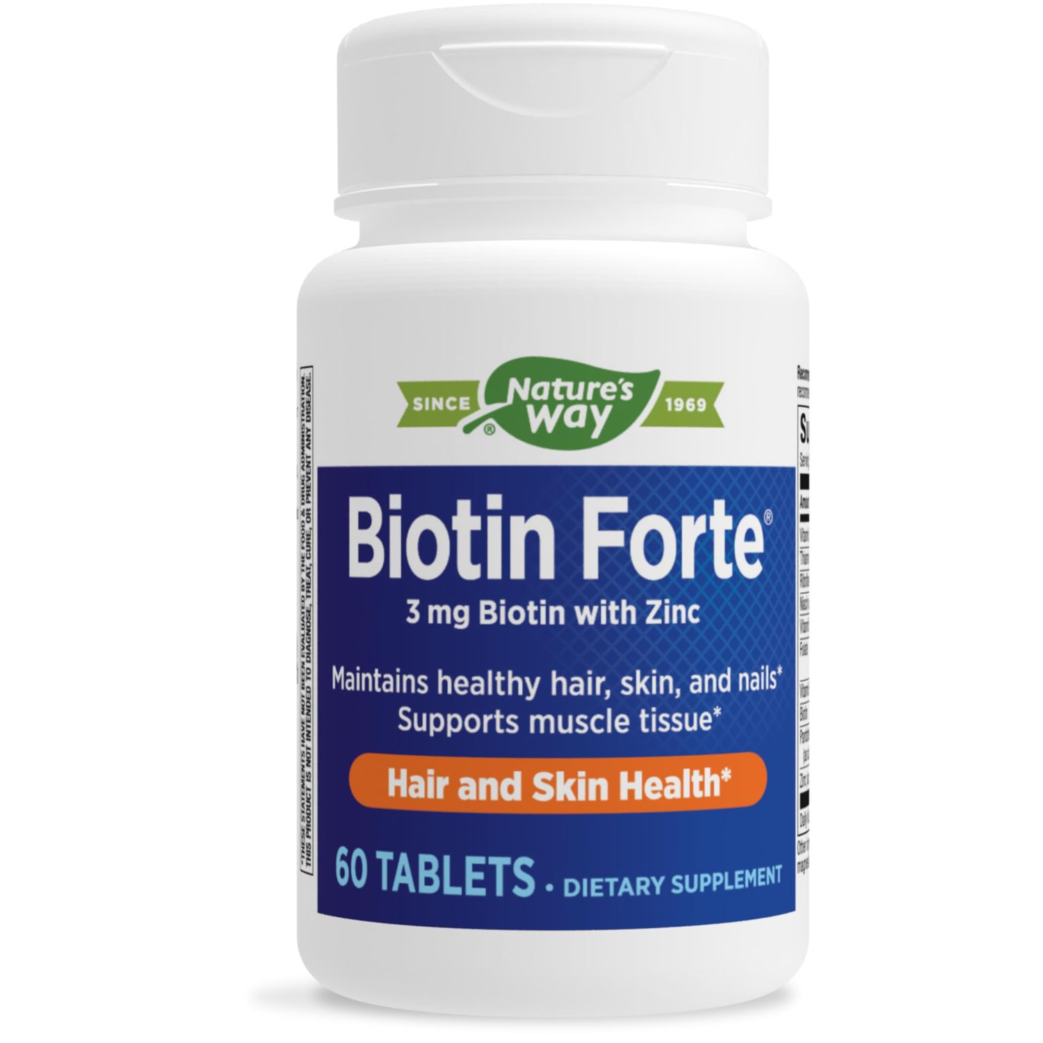 GREEN LIFE Nature&#39;s Way Biotin Forte with Zinc, Promotes Healthy Hair, Skin, Nails, 60 Tablets