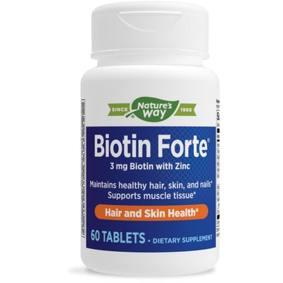 GREEN LIFE Nature&#39;s Way Biotin Forte with Zinc, Promotes Healthy Hair, Skin, Nails, 60 Tablets