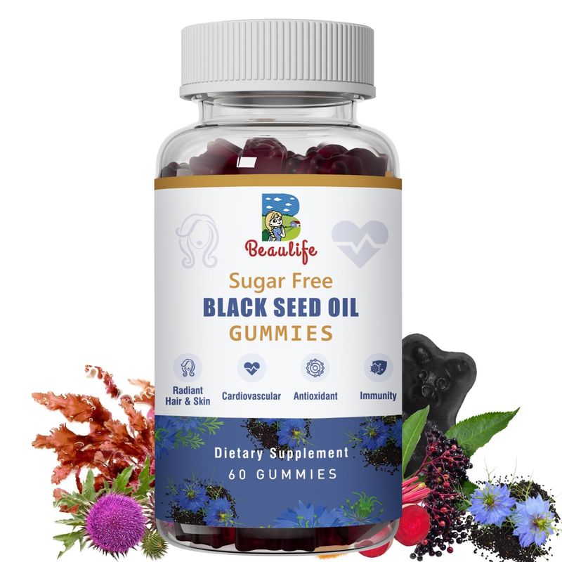 Black Seed Oil Gummies, Black Seed Oil, Sea Moss, Ashwagandha, Elderberry, Turmeric, Vitamin C, D, zinc, Beet Root Powder, Support Immune System, Liver ,Cardiovascular Health, Radiant Hair Skin