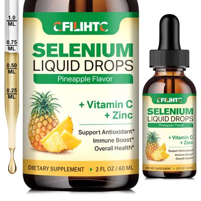 Selenium Liquid Drops, 200mcg Liquid Selenium Supplement with Vitamin C Zinc, Support for Immune System, Antioxidant Heart Health, High Absorption, Pineapple Flavor, 2 Fl Oz