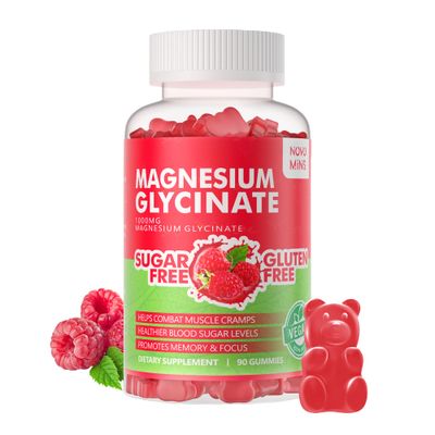 90 CT Magnesium Glycinate Gummies 1000mg - Sugar Free Magnesium Potassium Supplement with Vitamin D, B6, CoQ10 for Calm Mood Sleep Support - 90 Raspberry Gummies