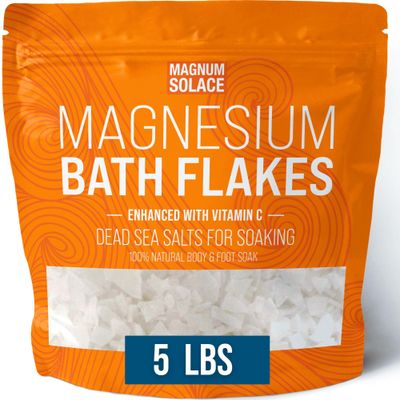 Magnesium Flakes for Bath - Magnesium Chloride Flakes - Dead Sea Salts for Soaking - Enhanced with Vitamin C Crystals, 5.0 LBS