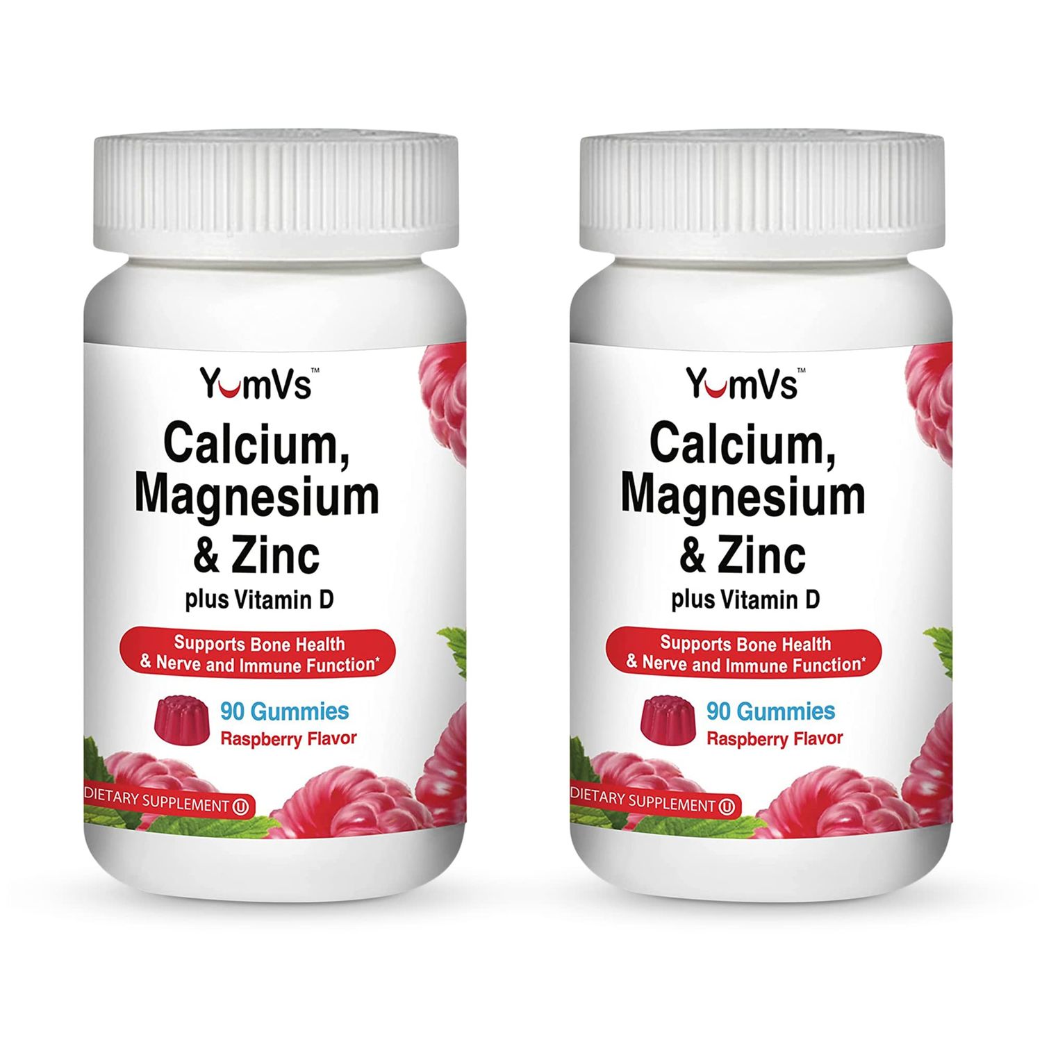 YUM-V&#39;S Calcium, Magnesium, Zinc and Vitamin D Gummies (90 Count) - Calcium Gummies with Vitamin D3 Zinc Magnesium Supplements - Delicious Bone Health Gummy Supplement for Men, Women Kids