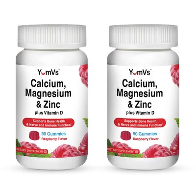 YUM-V&#39;S Calcium, Magnesium, Zinc and Vitamin D Gummies (90 Count) - Calcium Gummies with Vitamin D3 Zinc Magnesium Supplements - Delicious Bone Health Gummy Supplement for Men, Women Kids