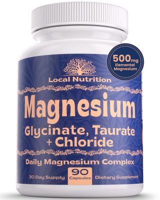Triple Magnesium Complex 500mg from Magnesium Glycinate 1250mg, Magnesium Taurate 625mg, Magnesium Chloride 500mg - Premium, High Absorption Chelated Magnesium Supplement - 90 Capsules Made in USA