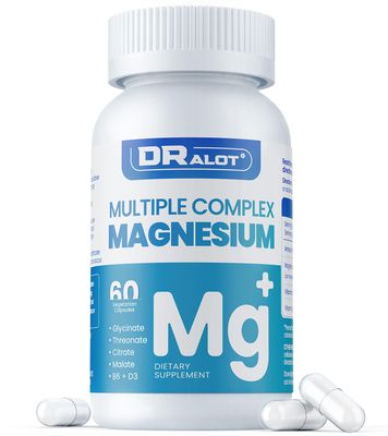 Quadruple Magnesium Supplement, 400mg of Chelate Magnesium Glycinate, L-threonate, Citrate Malate Max Absorption Complex wVitamin D3 B6, for Sleep Heart Muscles Nerves, Non-GMO, 60 Vegan Caps