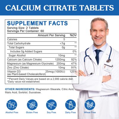 Calcium Citrate 1200mg Supplement with Vitamin D3 for Women and Men - Calcium Magnesium Zinc D3 Supplement for Bone, Teeth, Immune Support, Vegan-Friendly - 120 Tablets
