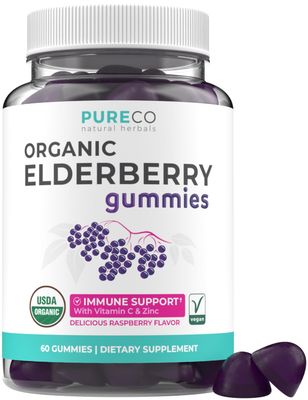 Organic Elderberry Gummies for Adults - Vegan Sambucus Elderberry Immune Support Gummies with Black Elderberry Vitamin C and Zinc for Daily Seasonal Immunity (USDA Organic Non-GMO Vegan) - 1 Month