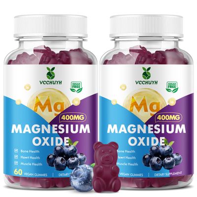 VCCHUYH Magnesium Oxide Gummies 400mg, Sugar Free Magnesium Oxide Supplement for Adults Kids, Muscle Support Energy Boost, Non GMO, Blueberry Flavor 120 Count