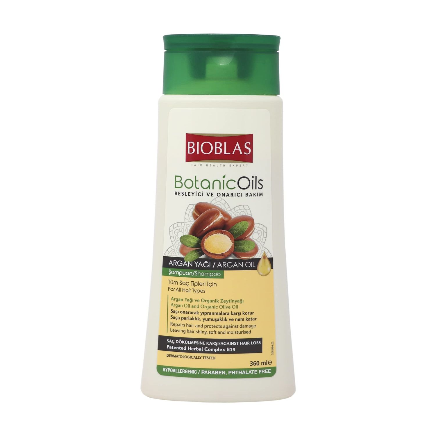 BIOBLAS Argan Oil Organic Olive Oil Shampoo for Women Men - Hydrating, Repairing, Strengthening Hair Growth Shampoo - Hypoallergenic, Paraben Dye Free - All Hair Types - 12 Oz