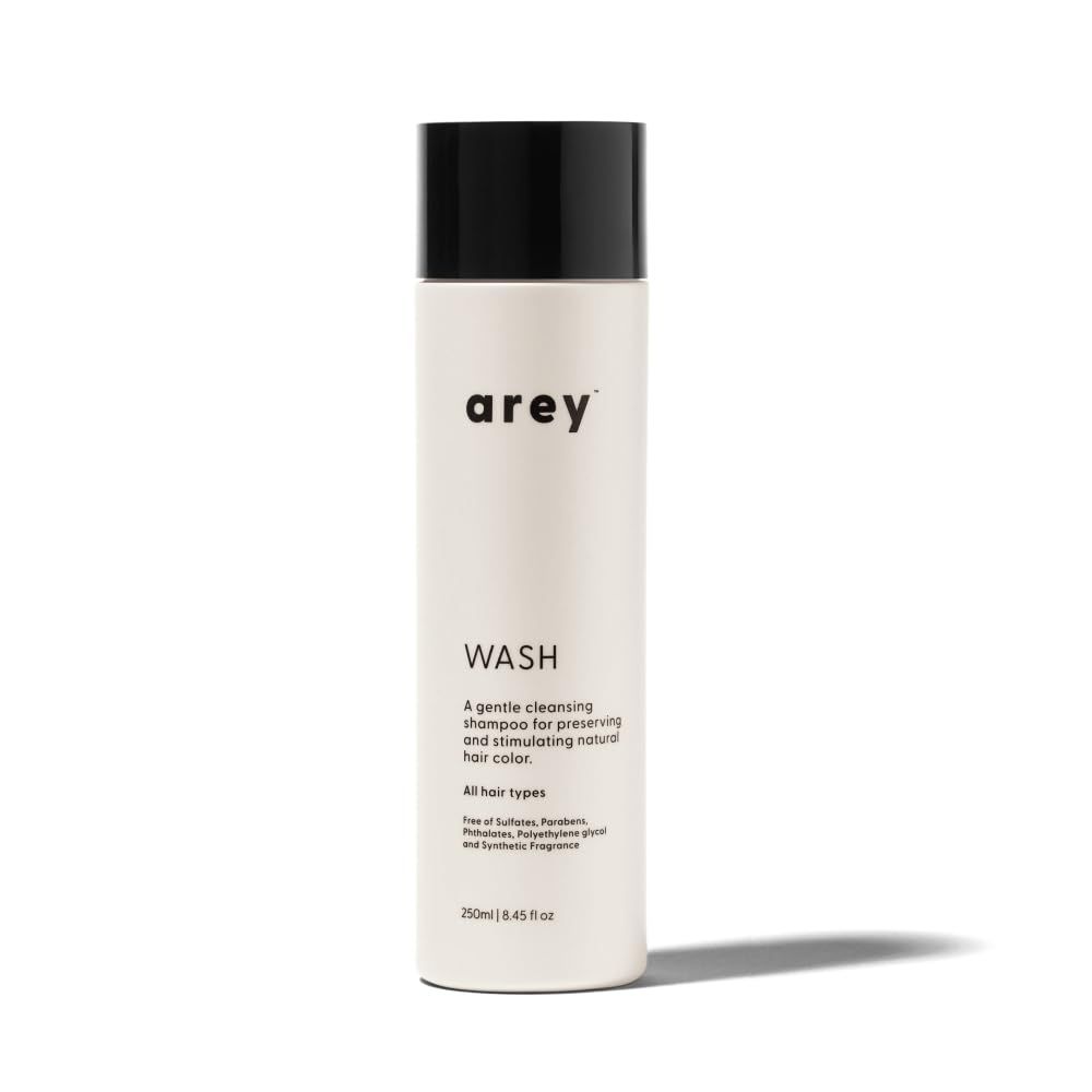 Arey Wash Shampoo Delay Reduce the Signs of Aging Grey Hair and Promote Healthier Strands Proactive Clean Formula with Mela-9 Complex Vegan, Gluten-Free Cruelty-Free (8.45 Fl Oz, 30 Uses)