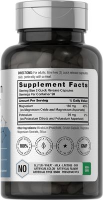 Horb ach Magnesium Potassium Aspartate Complex 180 Capsules Non-GMO and Gluten Free Formula
